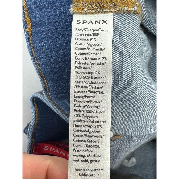 Spanx Women's Pull On Flare Leg Blue Stretch Denim Jeans - Size XL (34x31) - Picture 4 of 4